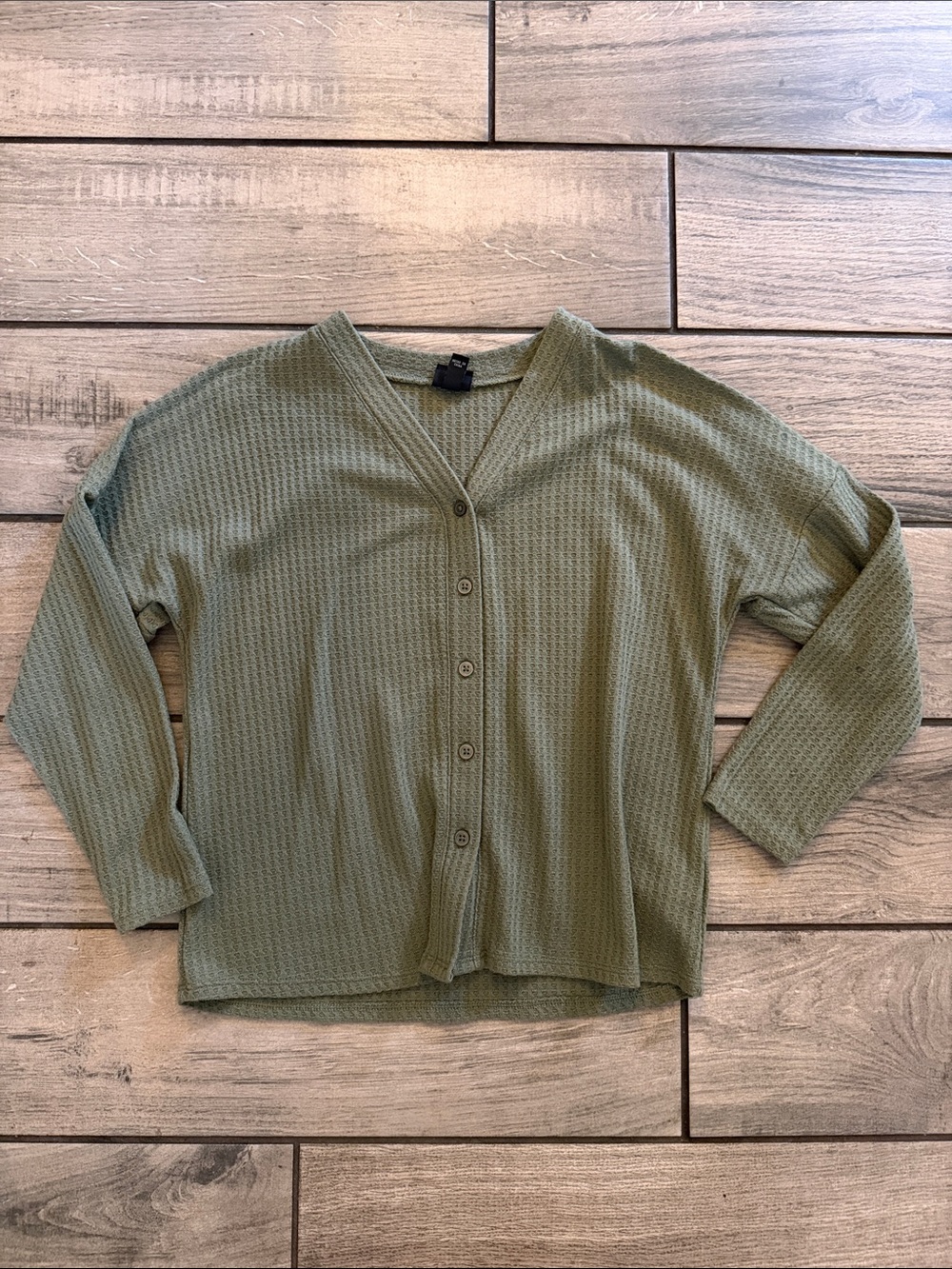 art class Olive Green Waffle Button-Front Top